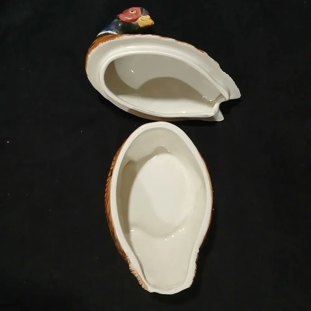 Fitz and Floyd Pheasant Bird Covered Quail Pheasant Gravy Boat Covered Dish 1990
